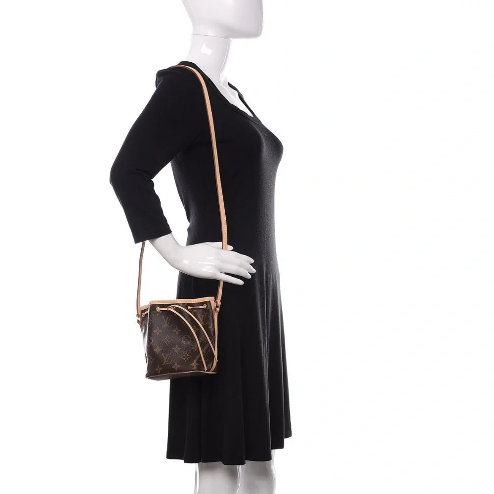 Authentic LOUIS VUITTON Monogram Nano Noe Bucket Bag Brown/Beige